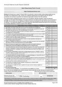 Hatch Beauchamp AGAR Internal Audit Report 2025-26